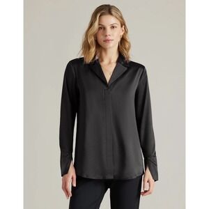 NEW Rhone Women's Satin Performance Stretch Party Blouse Black Medium